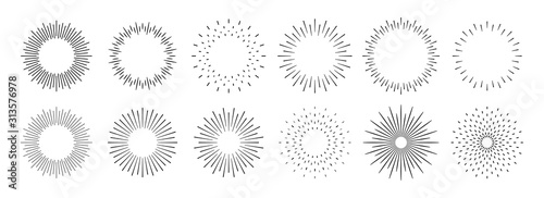 Sunburst set. Big collection sunburst best quality. Star, firework explosion, logo, emblem, tag. Web banner. Vector Illustration.