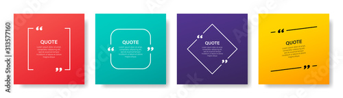 Quote box frame, big set. Quote box icon. Texting quote boxes. Blank template quote text info design boxes quotation bubble blog quotes symbols. Creative vector banner illustration.