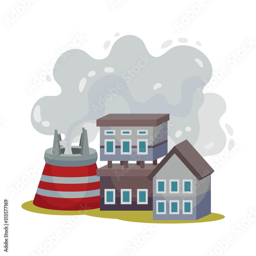 Industrial Plants Dangerous for the Environment Vector Illustration