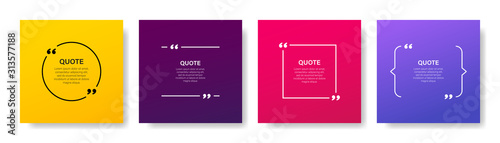 Quote box frame, big set. Quote box icon. Texting quote boxes. Blank template quote text info design boxes quotation bubble blog quotes symbols. Creative vector banner illustration.