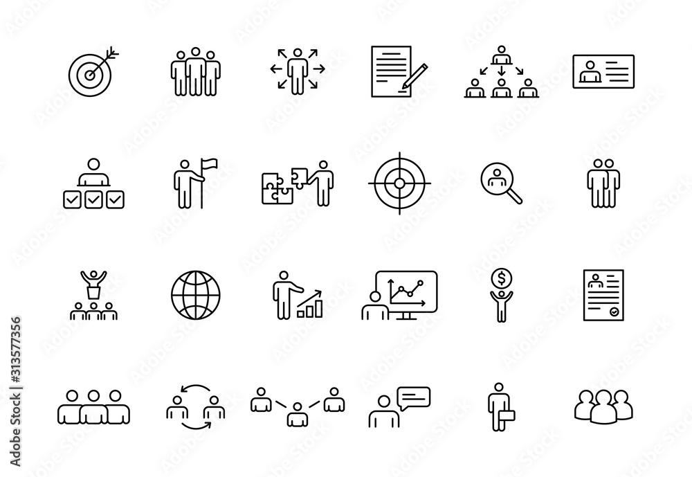 Set of 24 Headhunting web icons in line style. Skills, work, professional, employment, management, teamwork. Vector illustration. Set of 24 Headhunting web icons in line style. Skills, work, professional, employment, management, teamwork. Vector illustration.