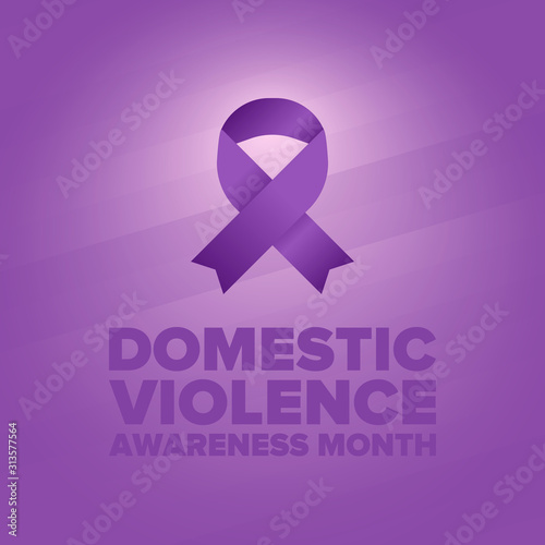 Domestic Violence Awareness Month in October. Celebrate annual in United States. Awareness purple ribbon. Day of Unity. Prevention campaign. Stop women abuse. Poster, banner and background. Vector