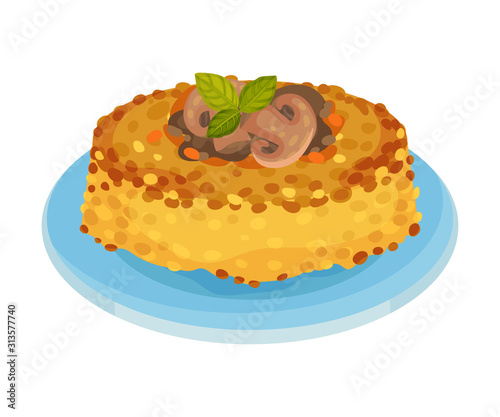 Polenta, Traditional Italian Cuisine Food vegetarian Dish Vector Illustration