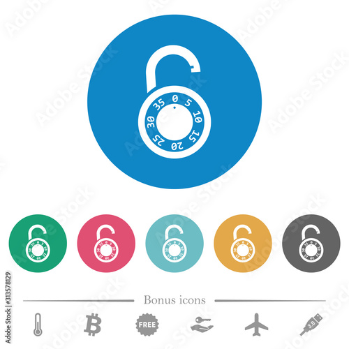 Unlocked round combination lock flat round icons photo