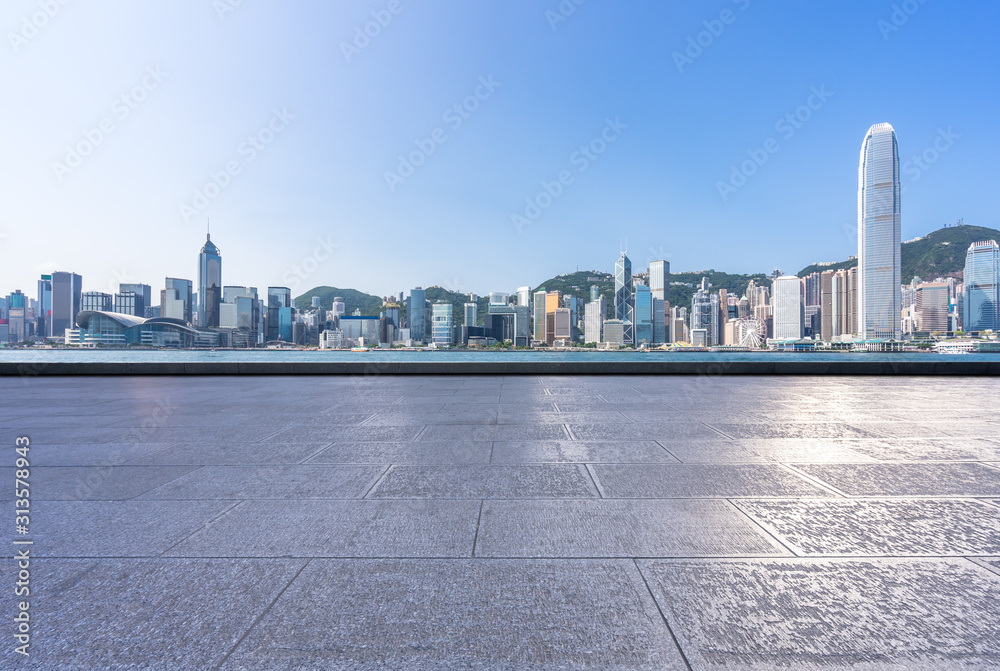 city skyline with empty floor city skyline with empty floor