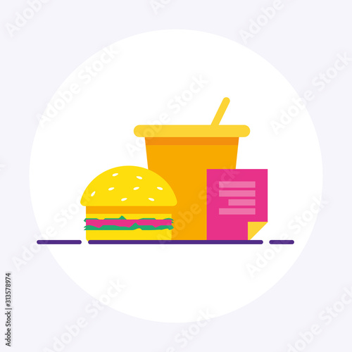 Vector icon cola and burger.Flat style. Stock vector illustration isolated on white background.10 eps