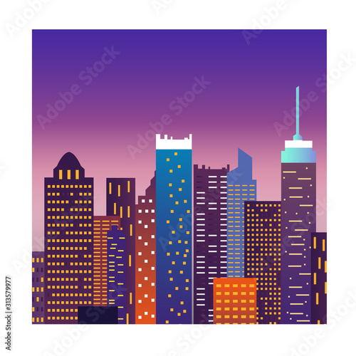 city at night buildings illustration