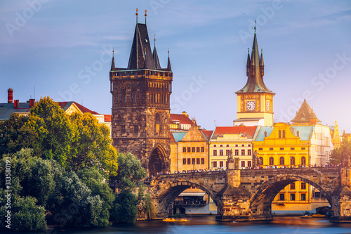 Charles Bridge, Old Town and Old Town Tower of Charles Bridge, Prague, Czech Republic. Prague old town and iconic Charles bridge, Czech Republic. Charles Bridge (Karluv Most) and Old Town Tower.