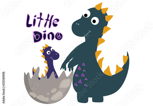 Cutte. Funny cartoon dinosaur icon set vector