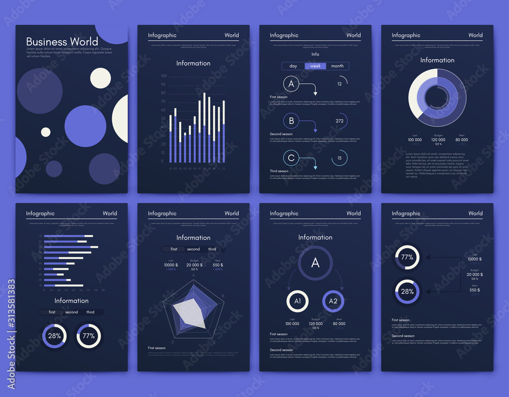Modern infographic vector elements for business brochures. Use in website, corporate brochure, advertising and marketing. Pie charts, line graphs, bar graphs and timelines. Modern infographic vector elements for business brochures. Use in website, corporate brochure, advertising and marketing. Pie charts, line graphs, bar graphs and timelines.
