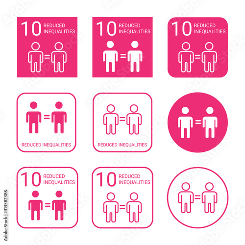 Reduced Inequalities Icon Set. Linear and Flat 