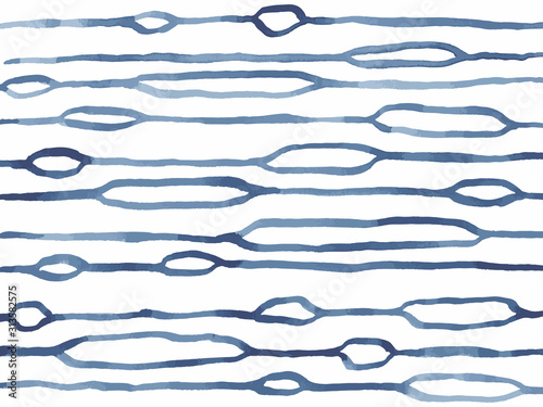 Abstract vector striped horizontal background with loops in indigo blue