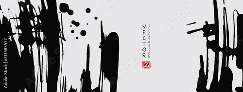 Black ink brush stroke on white background. Japanese style.