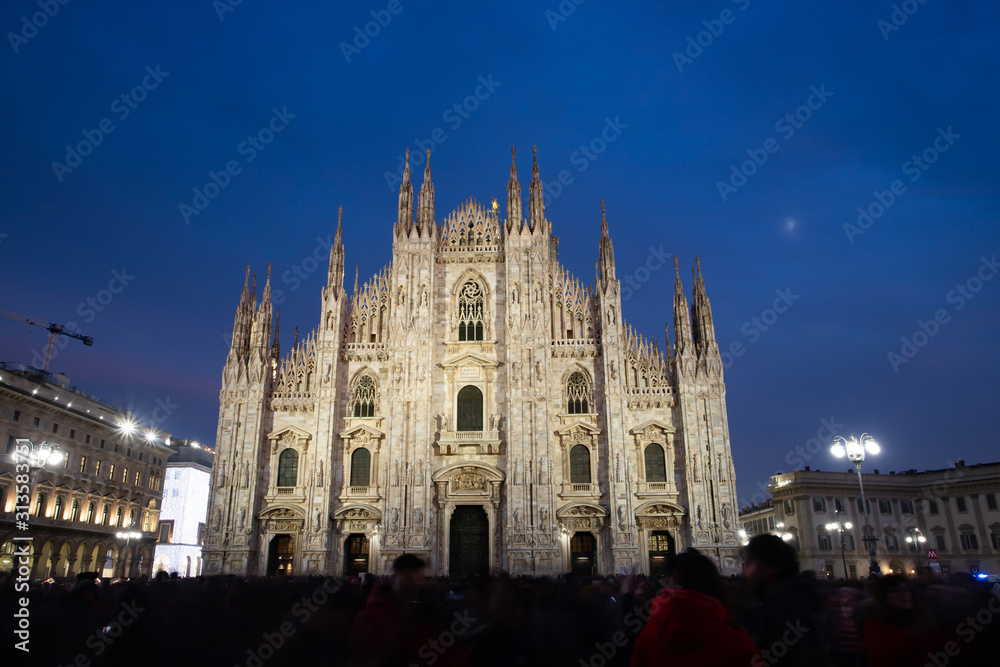 Night view of Duomo di Milano (Milan Cathedral) in Milan.