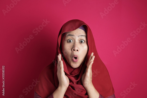 Cute Muslim Lady Shows Shocked Surprised Face with Open Mouth