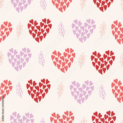 Valentine's Day seamless pattern with hearts and branches