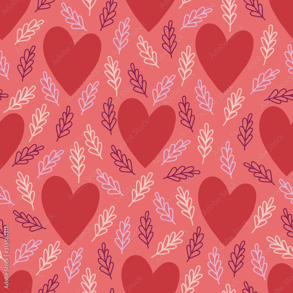 Valentine's Day seamless pattern with big hearts and branches Valentine's Day seamless pattern with big hearts and branches