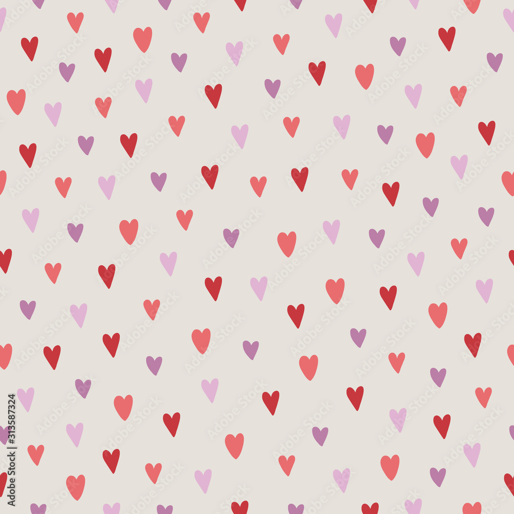 Valentine's Day seamless pattern with red and violet hearts
