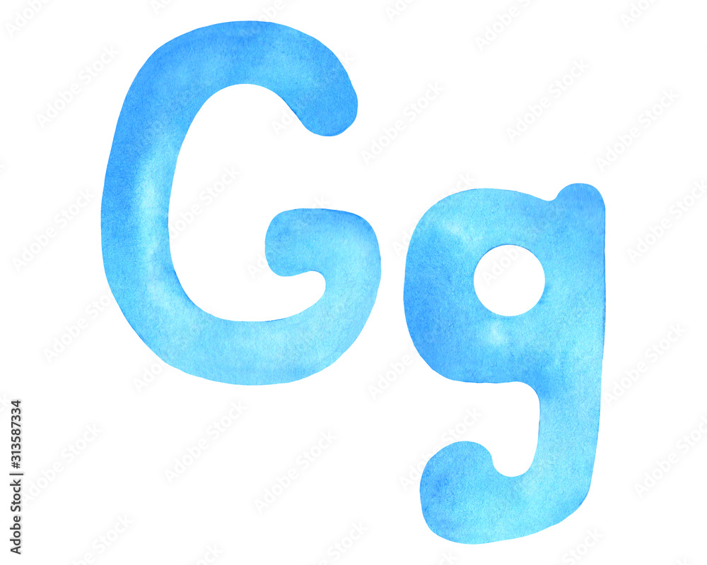 Monogram letter G made of watercolor. Classic blue hand drawn alphabet Monogram letter G made of watercolor. Classic blue hand drawn alphabet