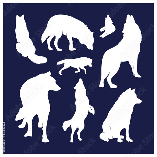 Collection of silhouette Wolfs. Vector logo. wildlife. Wild wolf. Vector illustration.