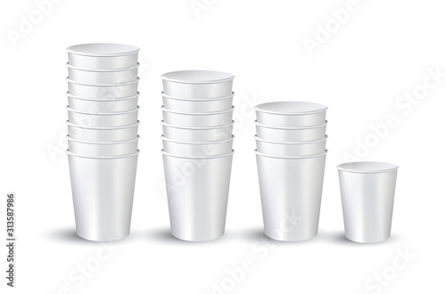Realistic White Disposable Paper Cup. For various drinks, lemonade, fresh juice, coffee, tea or ice cream. Mock up for brand template. vector illustration.
