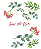 Postcard end invitations for the holidays floral watercolor pattern on a white background