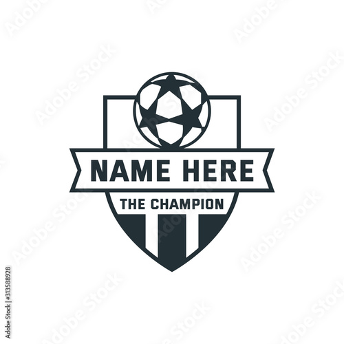 soccer ball emblem badge name tag theme vector design for print on sticker, vinyl, decal, mug and t shirt
