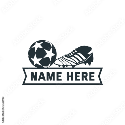 soccer ball emblem badge name tag theme vector design for print on sticker, vinyl, decal, mug and t shirt