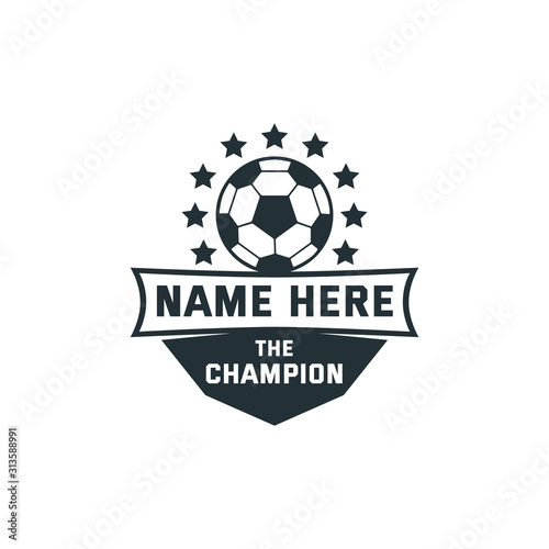 soccer ball emblem badge name tag theme vector design for print on sticker, vinyl, decal, mug and t shirt