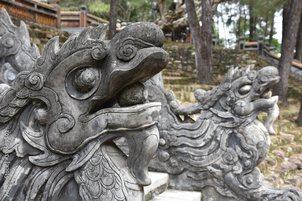 Large Dragon Railings in Profile, Tomb of Emperor Tu Duc, Hue, Vietnam