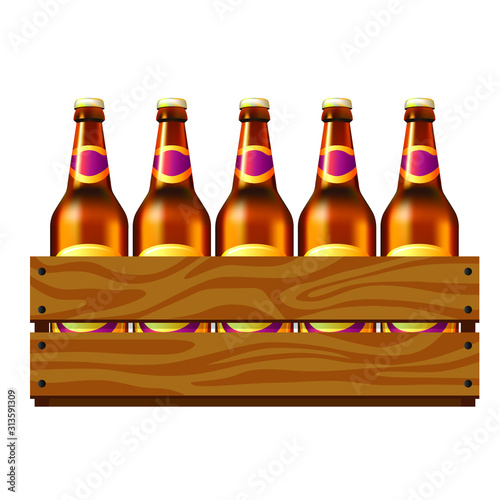 Box with beer bottles isolated on white
