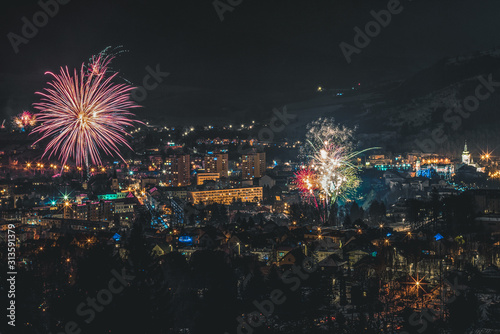 Fireworks over the city Ruzomberok, Slovakia