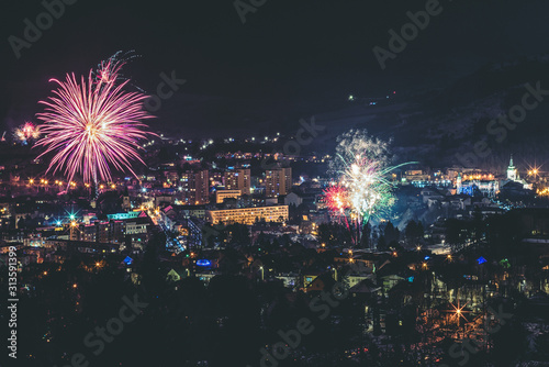 Fireworks over the city Ruzomberok, Slovakia