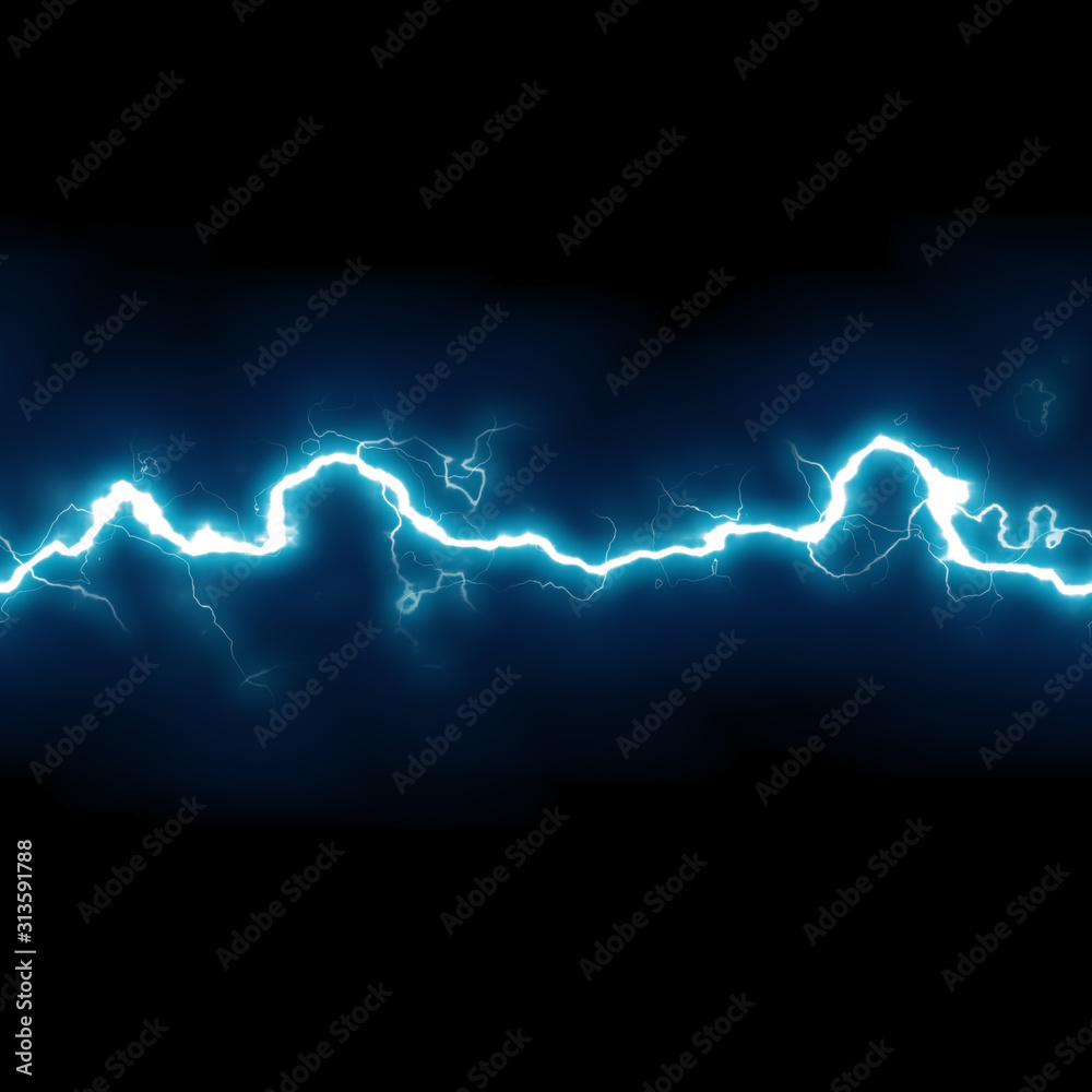 seamless horizontal high voltage electricity blue lightning - obrazy, fototapety, plakaty 