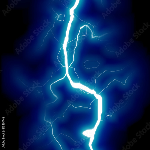 blue branching lightning stroke on black background