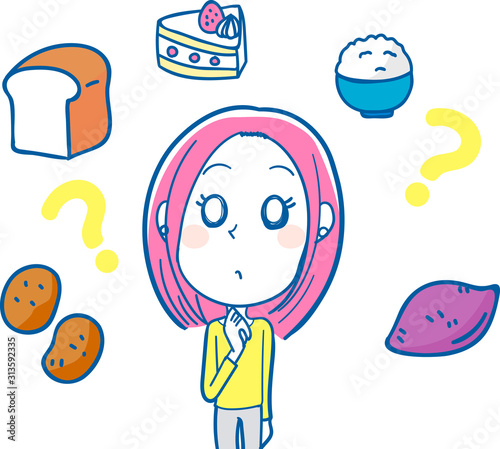 イラスト素材: 糖質を気にする若い女性