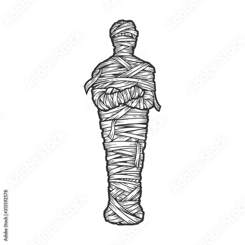 Stampa su tela Ancient Egyptian mummy from sarcophagus sketch engraving vector illustration