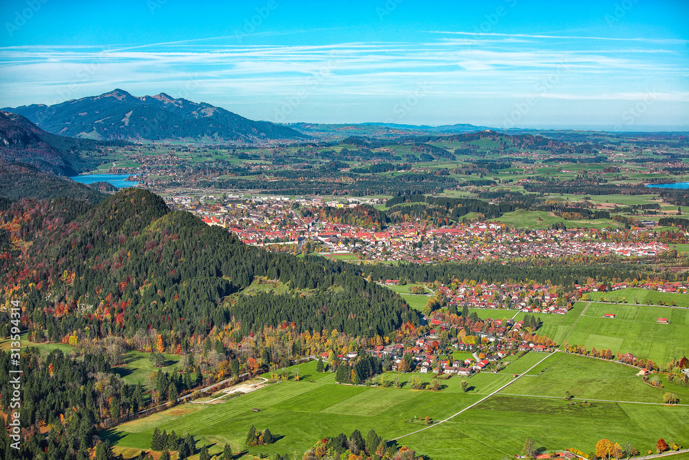 Top view panorama of Schwangau village in autumn