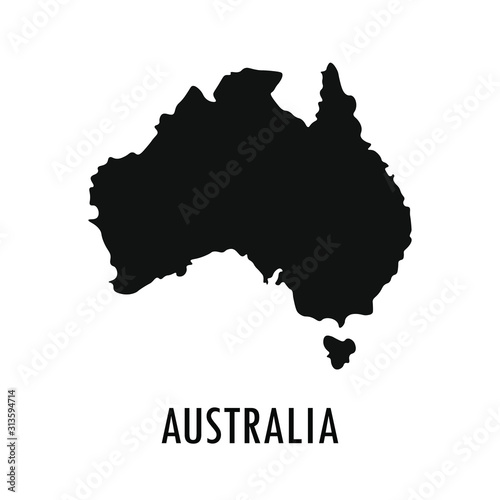 Map of Australia. Black color isolated vector illustration.
