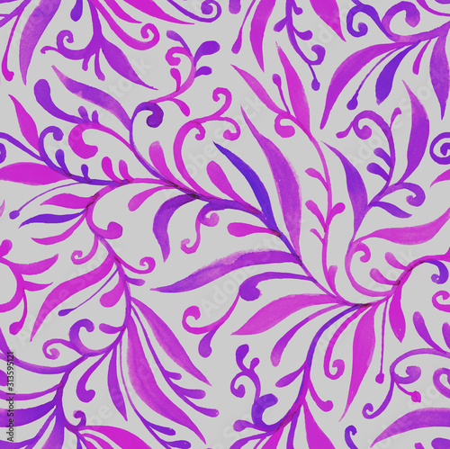 Watercolor pink purple seamless pattern on a white background, curls, flowing lines, elegant print. © Katya Lisich