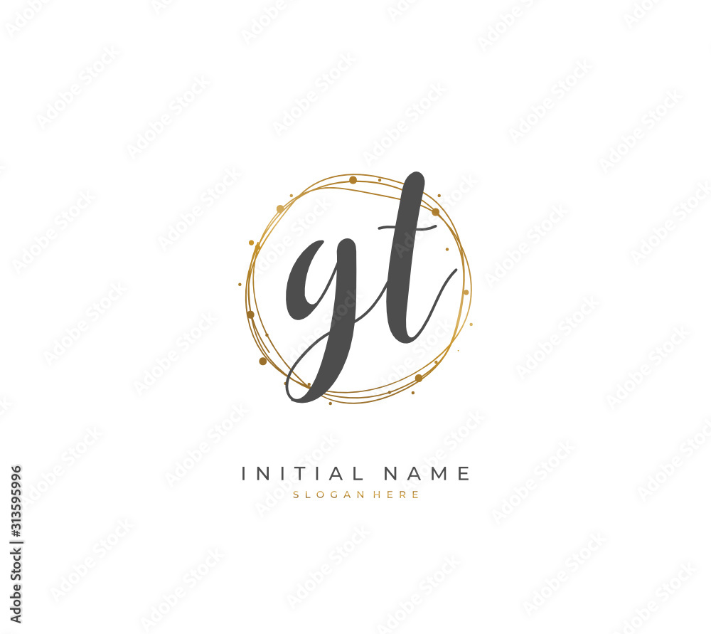 Handwritten initial letter G T GT for identity and logo. Vector logo template with handwriting and signature style. Handwritten initial letter G T GT for identity and logo. Vector logo template with handwriting and signature style.