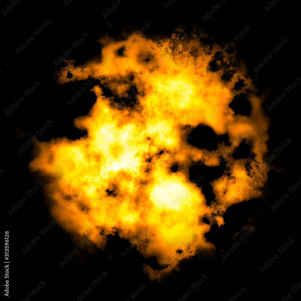 bomb explosion fire ball on black background