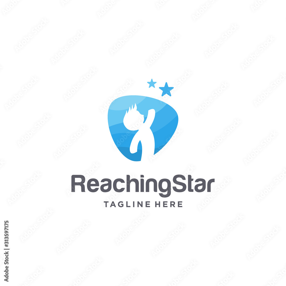 Reaching the star logo. vector child reach the star. reaching dream logo Reaching the star logo. vector child reach the star. reaching dream logo