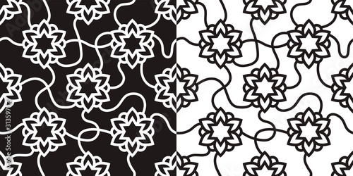 Abstract pattern in arabic style. White on black and back seamless geometric vector background. Use for textiles  printing or wallpaper.