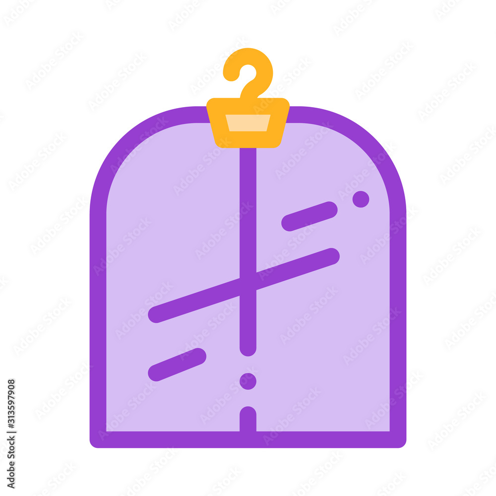 Laundry Service Suit In Covering Vector Line Icon. Laundry Service Washing Clothes Dress Linear Pictogram. Laundromat, Dry-Cleaning, Launderette, Stain Removal, Ironing Illustration