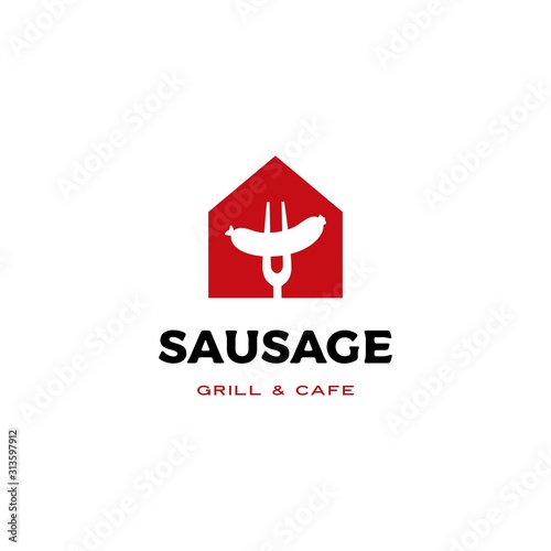 sausage house home restaurant logo vector icon illustration