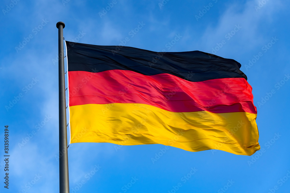 Deutschland deutsche Flagge Fahne Nation schwarz rot gold Farben Reichstag  Berlin Bundestag Germany Flag Bundesrepublik Hoheitszeichen Staatssymbol  Trikolore Banner Symbol 1949 Stock Photo