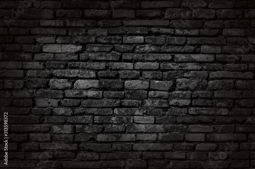 Black brick walls that are not plastered background and texture. The texture of the brick is black. Background of empty brick basement wall.