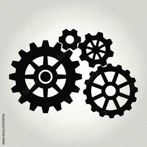 4 Black Cogs, Mechanical Gear Vector.