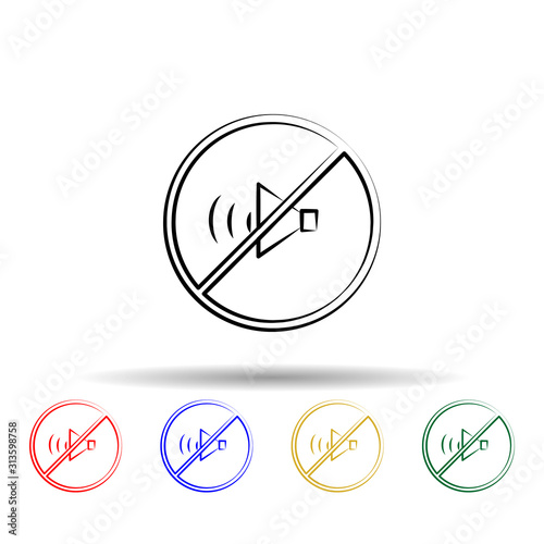 Forbidden sound, no sound multi color style icon. Simple thin line, outline vector of maternity icons for ui and ux, website or mobile application